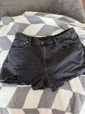 aerie Black Distressed High-Rise Jean Shorts